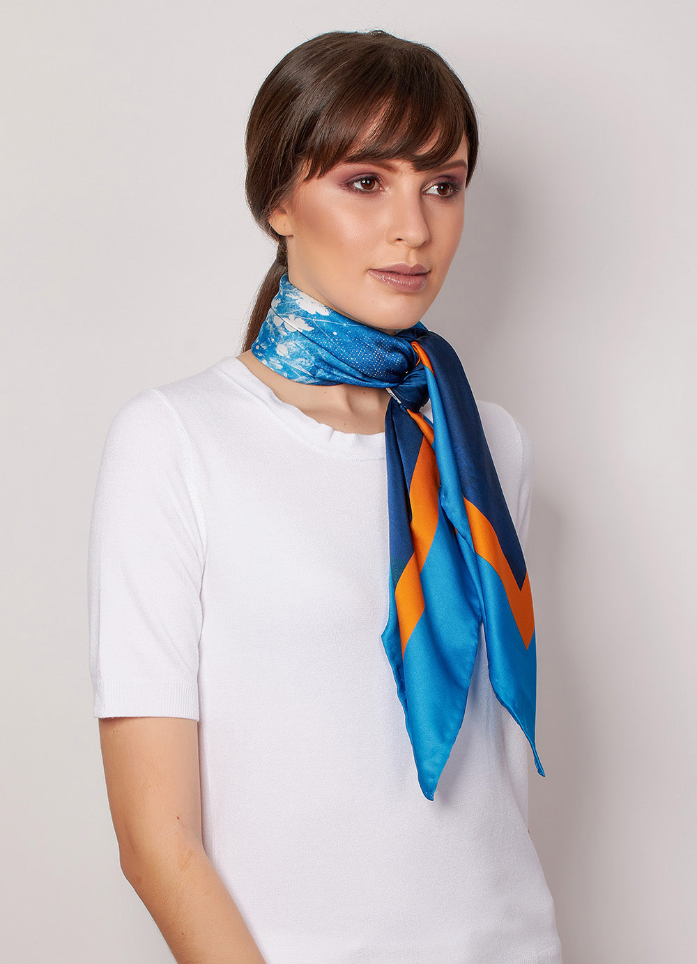 Feathered Flowers 35" silk scarf