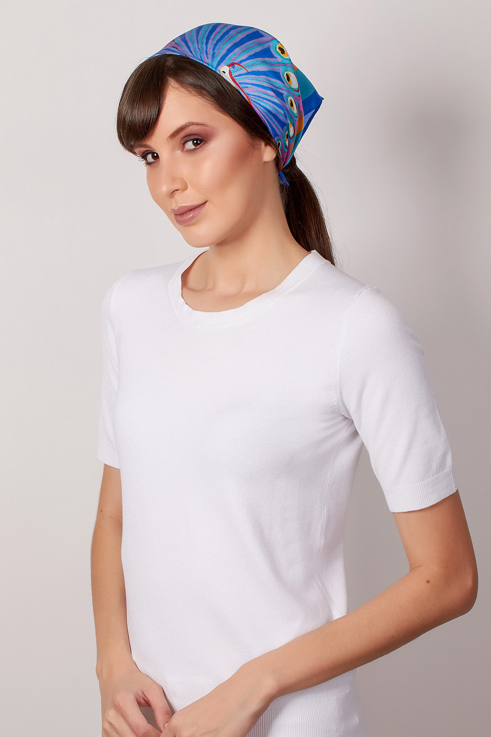Persian Peacock 18" silk scarf