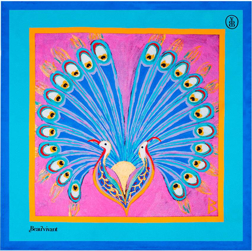 Persian Peacock 18" silk scarf